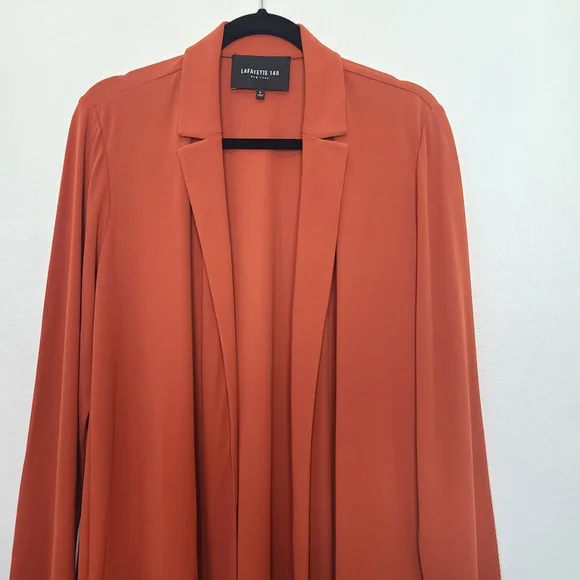 Lafayette 148 Women’s Rainey Matte Jersey Open Front Blazer–Rust Orange–Size L - Picture 4 of 11